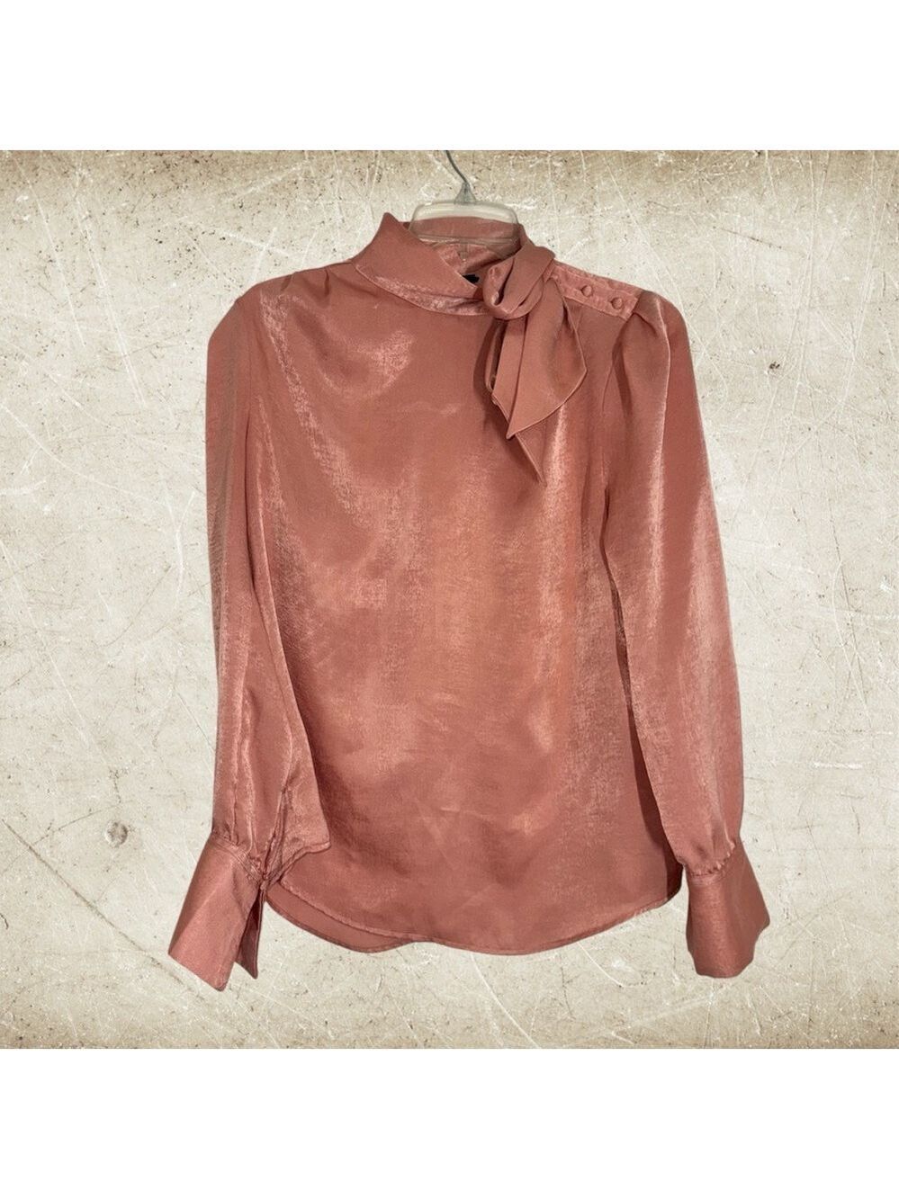 Worthington Rosewood Satin Tie-Neck Blouse size S